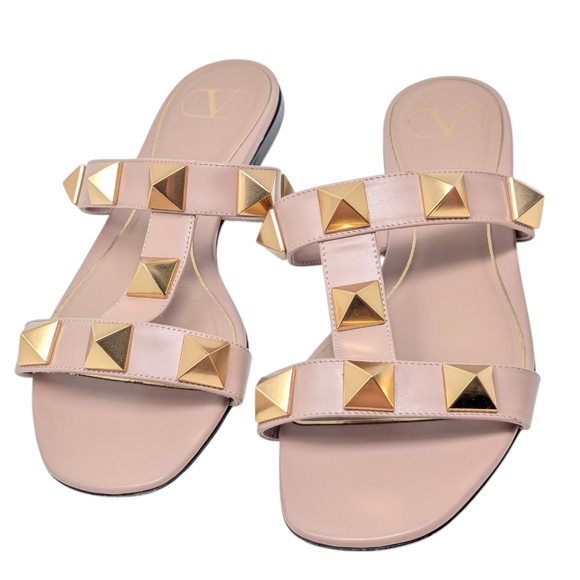Valentino Roman Stud Rose Cannelle T-Strap Slide Sandals Size EU 39 - Picture 1 of 15